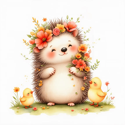 floral hedgehog quilt square