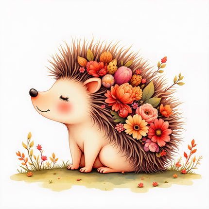 floral hedgehog fabric panel