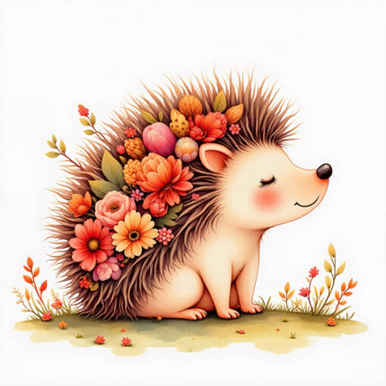 Floral Hedgehog 100% Cotton Fabric Panel Block FLIP-ART605