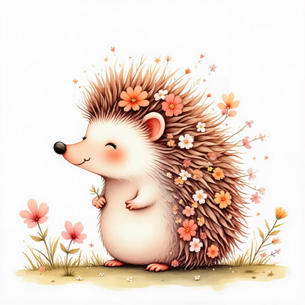 floral hedgehog fabric panel