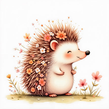 Floral Hedgehog 100% Cotton Fabric Panel Block FLIP-ART606