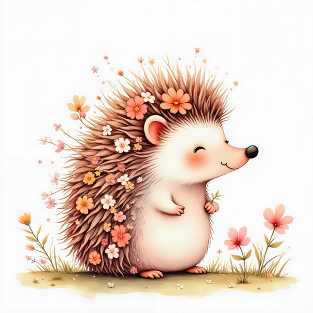 floral hedgehog fabric panel
