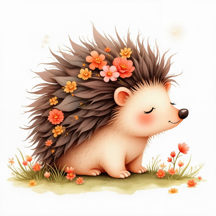 floral hedgehog fabric panel