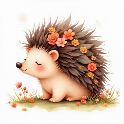 Floral Hedgehog 100% Cotton Fabric Panel Block FLIP-ART607