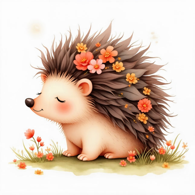 floral hedgehog fabric panel
