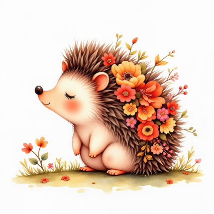 floral hedgehog fabric panel