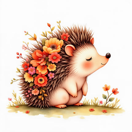 Floral Hedgehog 100% Cotton Fabric Panel Block Quilt Square FLIP-ART608