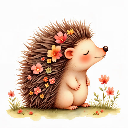 floral hedgehog fabric panel