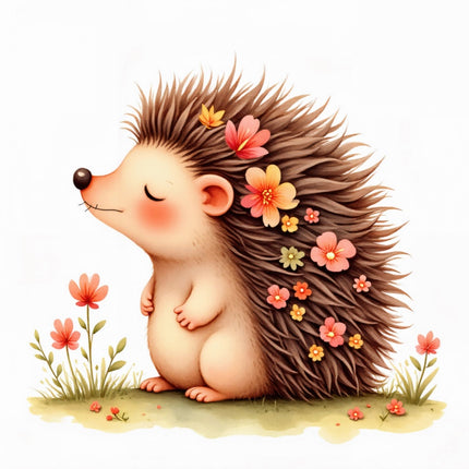 Floral Hedgehog 100% Cotton Fabric Panel Block Quilt Square FLIP-ART609