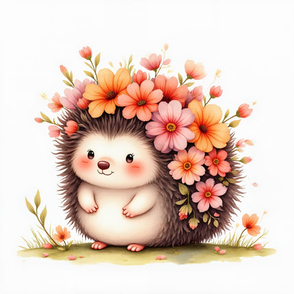 floral hedgehog fabric panel