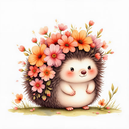 Floral Hedgehog 100% Cotton Fabric Panel Block Quilt Square FLIP-ART610