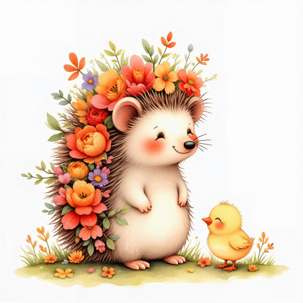 floral hedgehog fabric panel