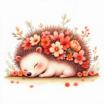 floral hedgehog fabric panel