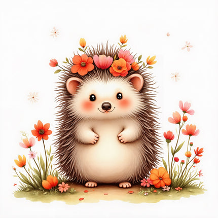 floral hedgehog fabric panel