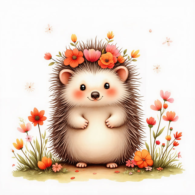 floral hedgehog fabric panel