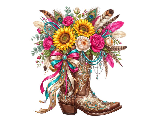 floral cowboy boot quilt square
