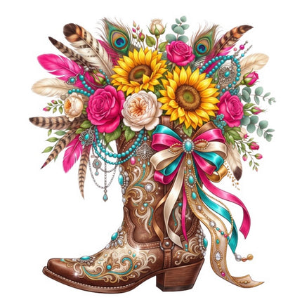 Floral Cowboy Boot 100% Cotton Fabric Panel Block FLIP-ART7444
