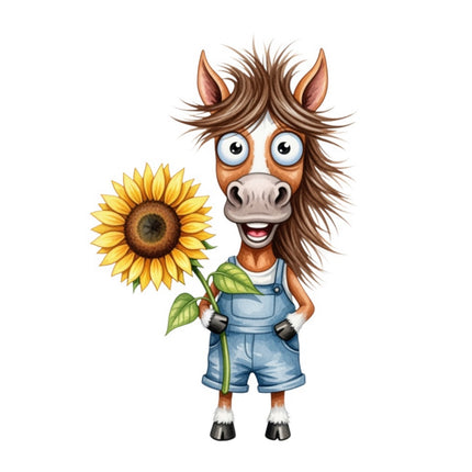 Quirky Horse With Sunflower 100% Cotton Fabric Panel Block FLIP-ART902