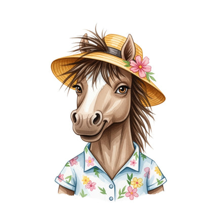 horse wearing straw hat quilt square