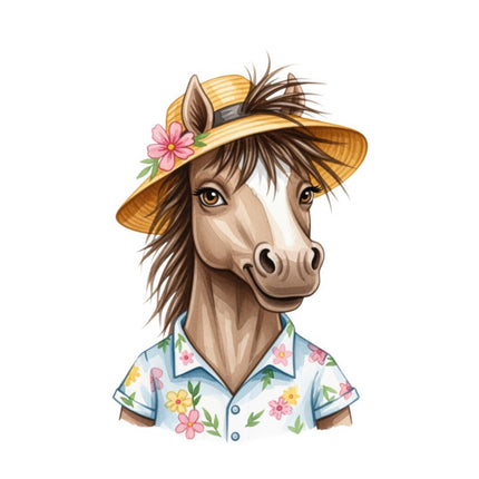 Horse Wearing Straw Hat 100% Cotton Fabric Panel Block FLIP-ART903