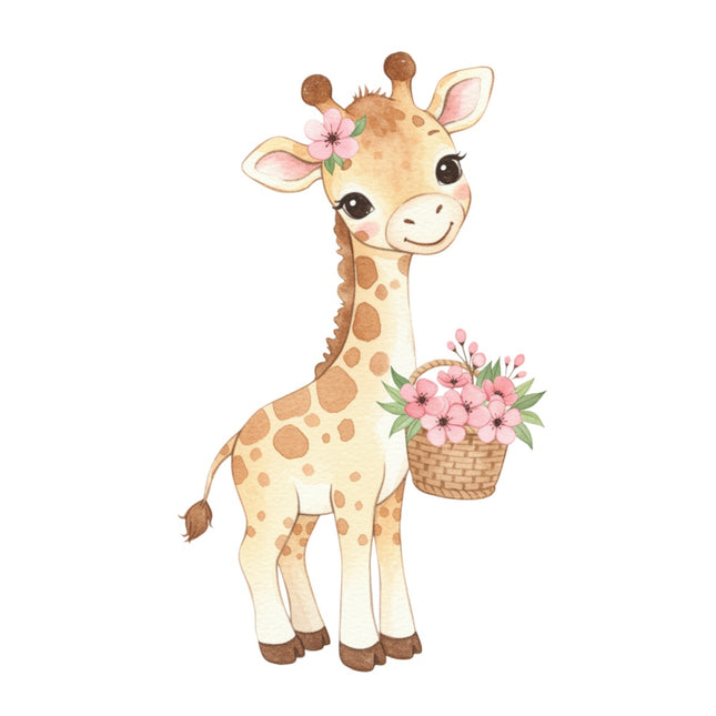 pink floral giraffe fabric panel square