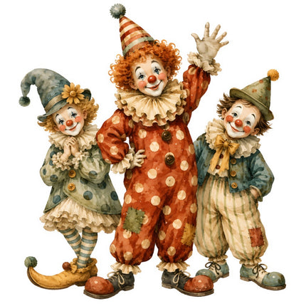 Circus Clowns 100% Cotton Fabric Panel Block Quilt Square FLIP-ART950