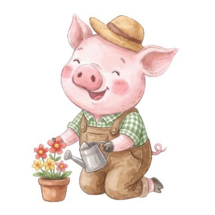 Gardening Pig 100% Cotton Fabric Panel Block Quilt Square FLIP-ART986
