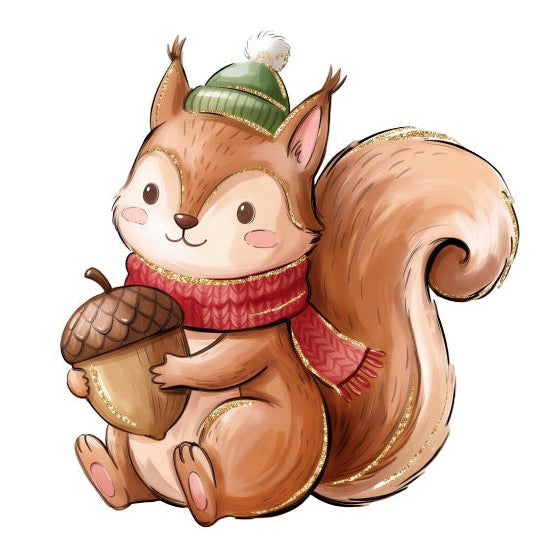 winter squirrel fabric panel