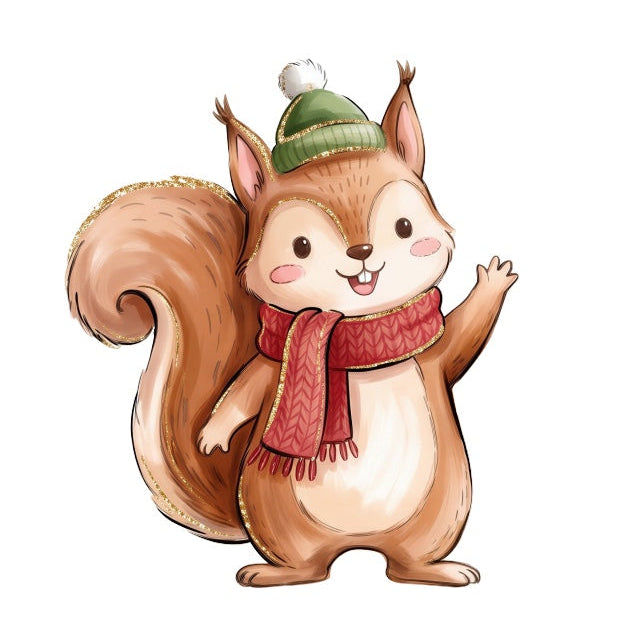 winter squirrel fabric panel