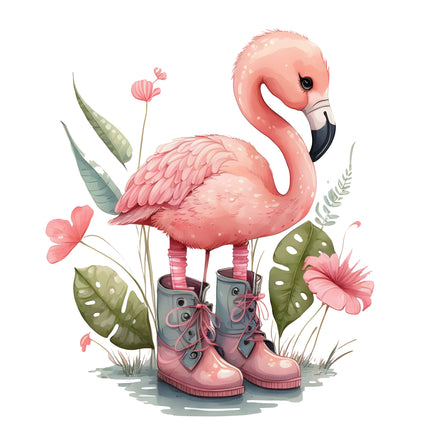 Flamingo in Rainboots 100% Cotton Fabric Panel Block B112