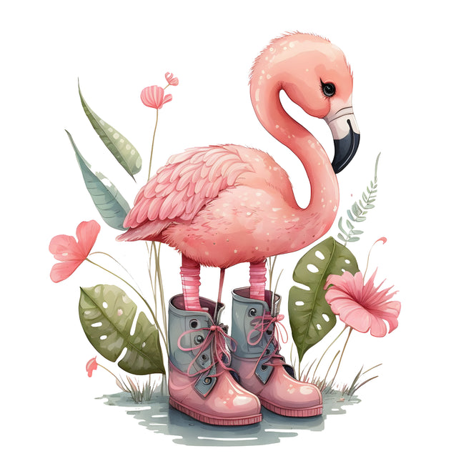 Flamingo in Rainboots 100% Cotton Fabric Panel Block B112