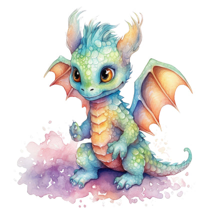 Fantasy baby dragon cotton fabric panel for quilting