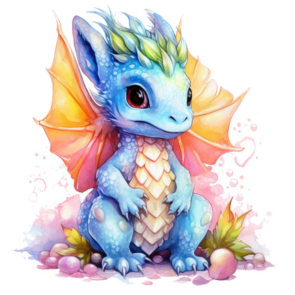 Fantasy baby dragon cotton fabric panel for quilting