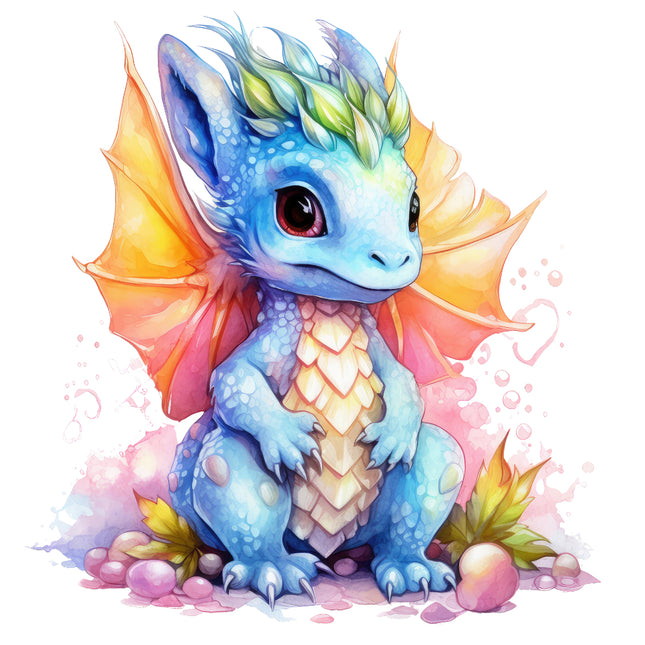 Fantasy baby dragon cotton fabric panel for quilting