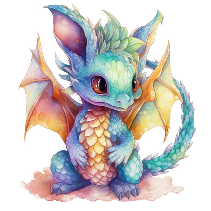 Fantasy baby dragon cotton fabric panel for quilting