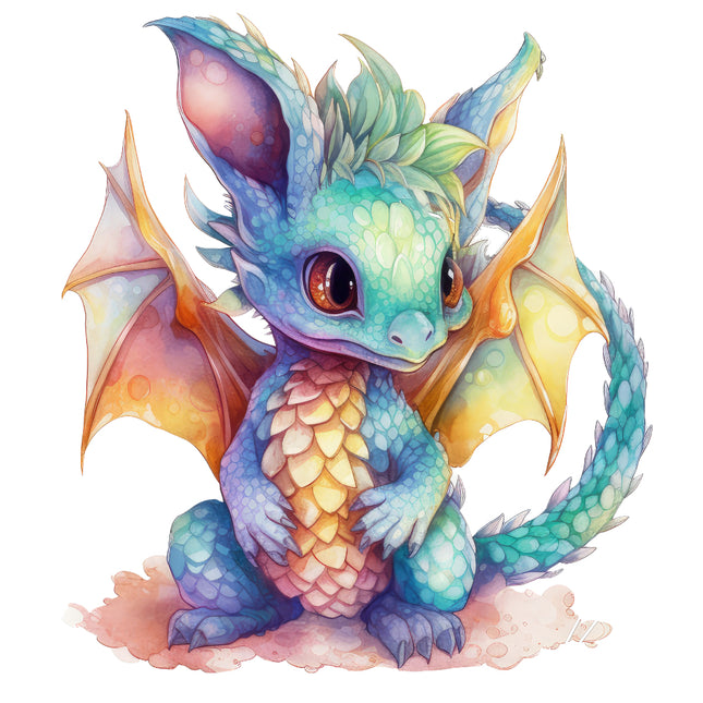 Fantasy baby dragon cotton fabric panel for quilting