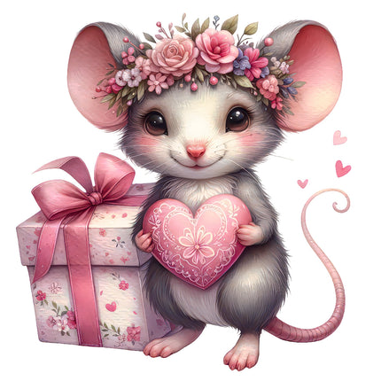 mouse with a flower quilt block