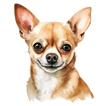 A fabric panel block featuring a digitally printed image of a Chihuahua dog's face.