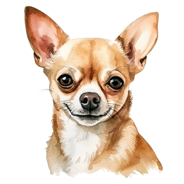 A fabric panel block featuring a digitally printed image of a Chihuahua dog's face.