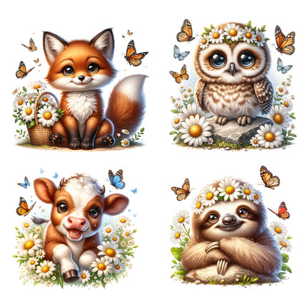 4 Piece 6"x6" Baby Animals 100% Cotton Fabric Panel Squares Quilting Blocks