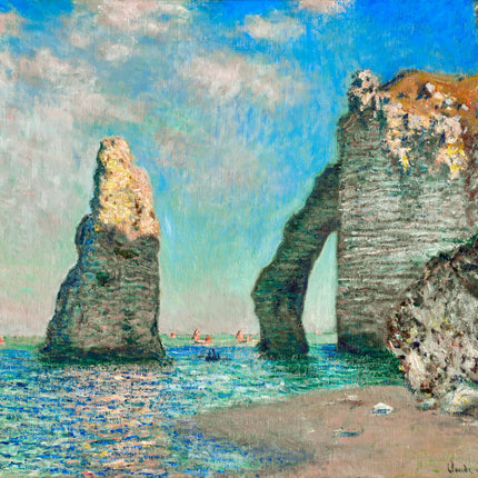 Painting of coastal scene with rocks and ocean by Claude Monet