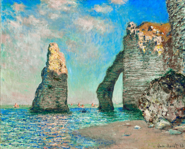 Painting of coastal scene with rocks and ocean by Claude Monet
