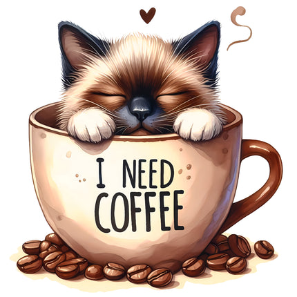 I Need Coffee Cat in Cup 100% Cotton Fabric Panel Block BB101