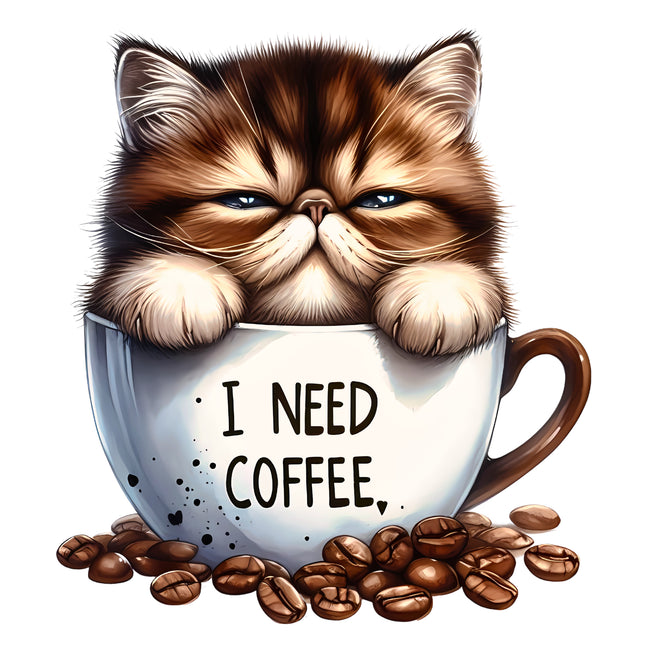 I Need Coffee Cat in Cup 100% Cotton Fabric Panel Block BB104