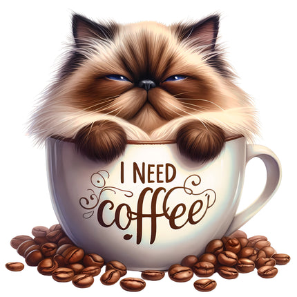 I Need Coffee Cat in Cup 100% Cotton Fabric Panel Block BB105