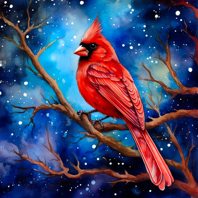 Red cardinal bird on a branch fabric panel