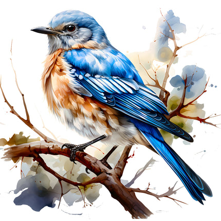 Bluebird perched on a branch fabric panel