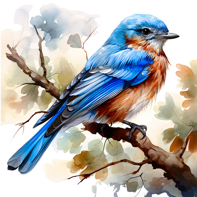 Blue bird perched on a branch quilt panel