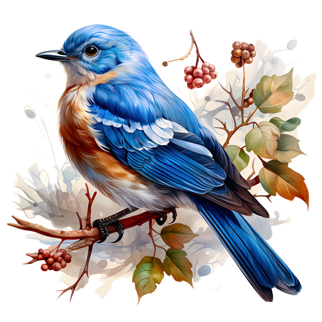 Blue bird perched on a branch quilt panel