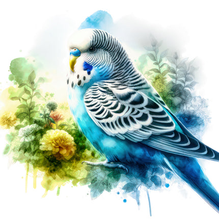 Blue parakeet quilt panel